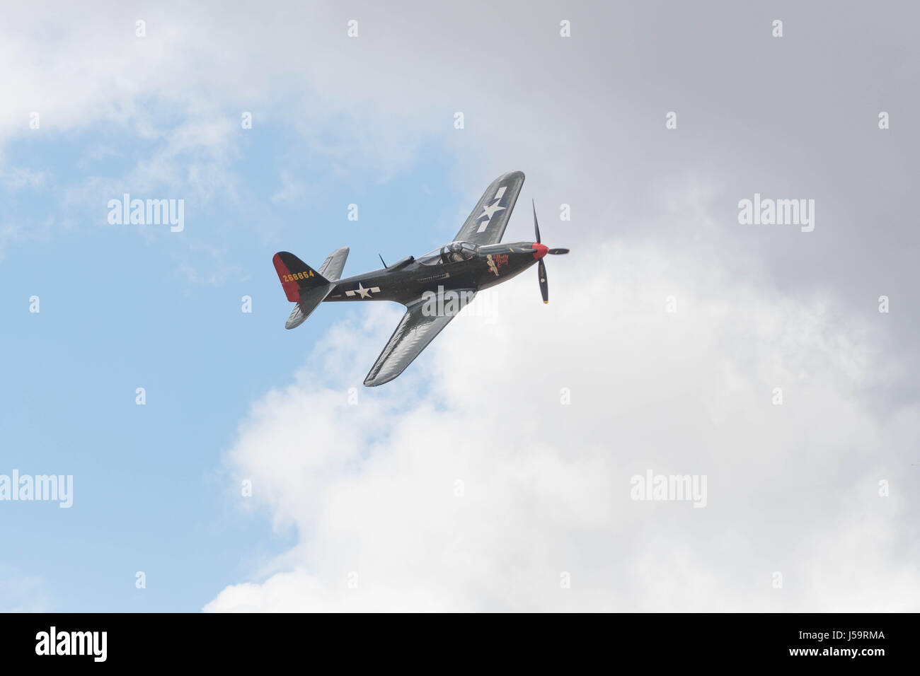 Chino, USA - May 7 2017: Bell P-63C King Cobra - Pretty Polly on display during Planes of Fame Air Show in Chino Airport. Stock Photo