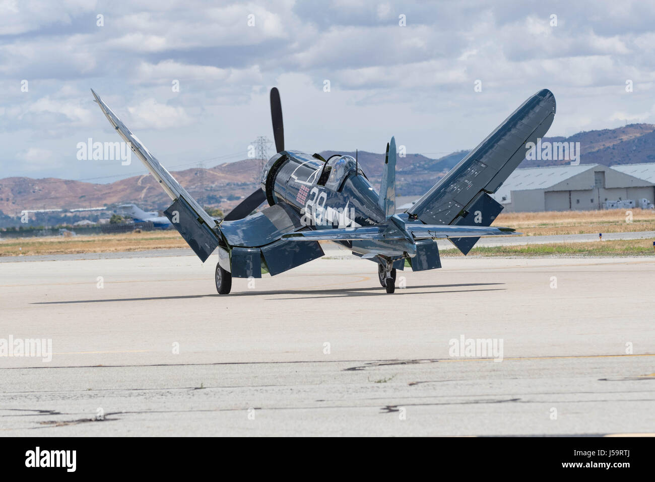 Chino, USA - May 7 2017: Plane taxiing on display during Planes of Fame Air Show in Chino Airport. Stock Photo
