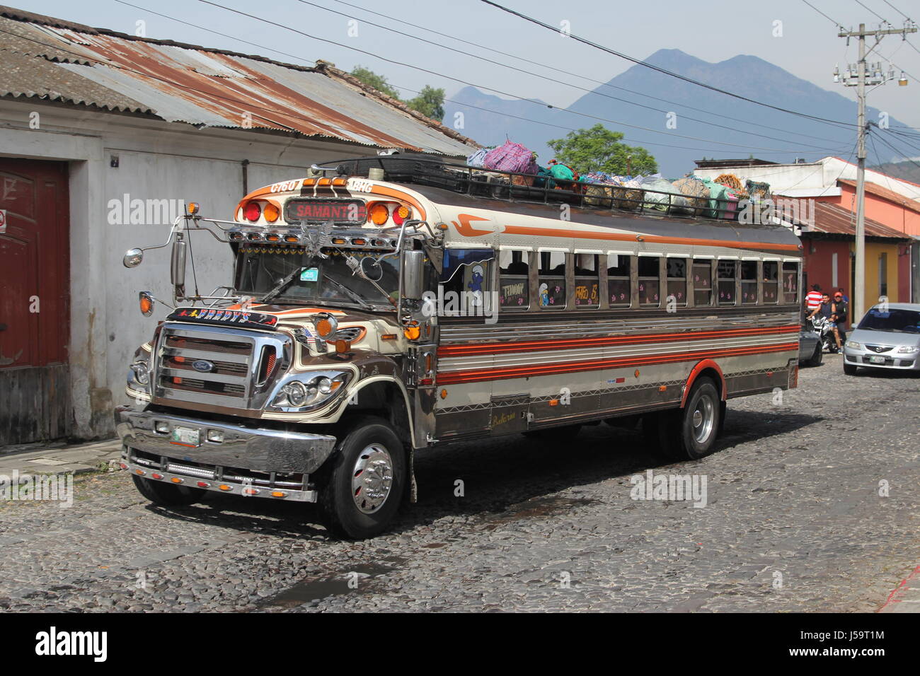 Chicken Bus in Antigua Stock Photo