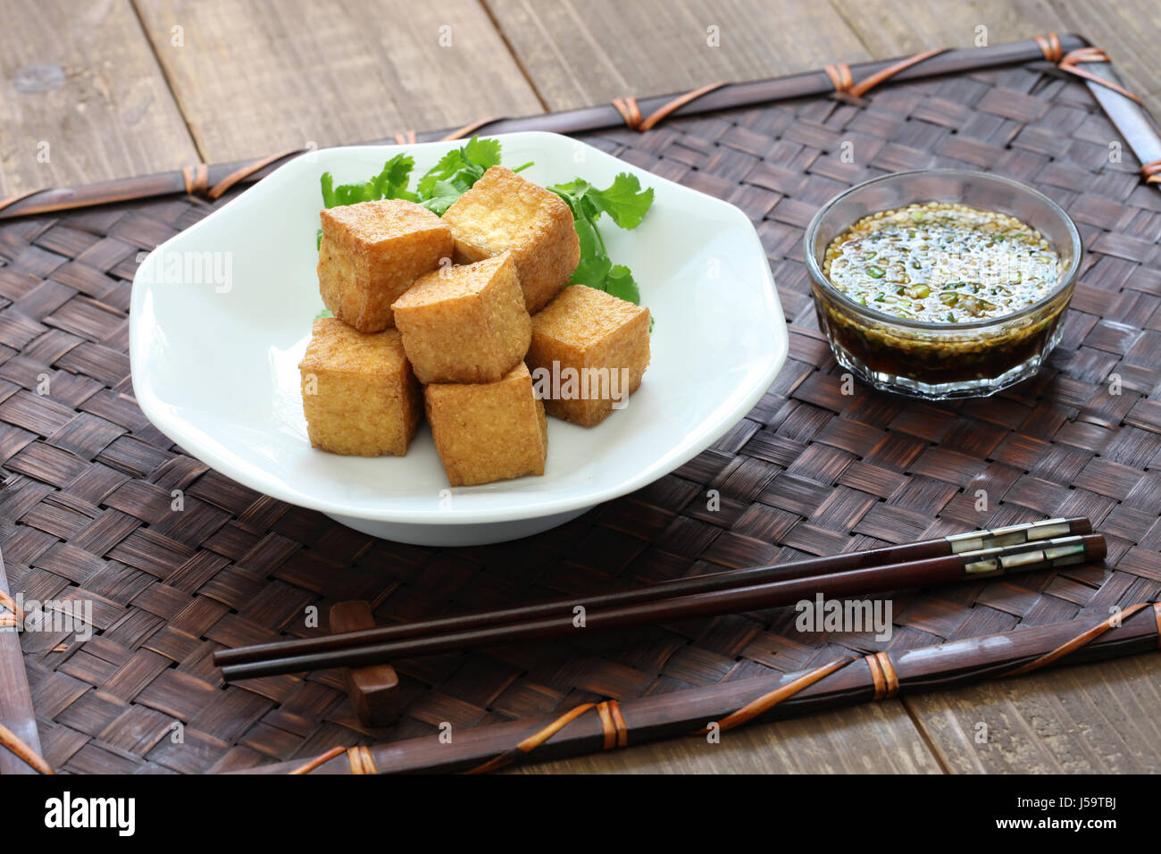 fried tofu with dipping sauce Stock Photo Alamy