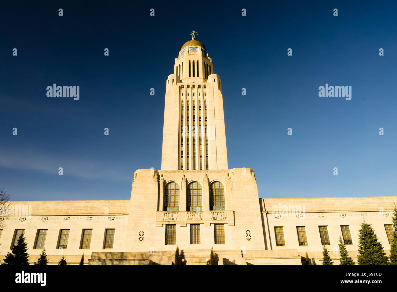 Clear blue skies behind Lincoln's State Capital Building Stock Photo