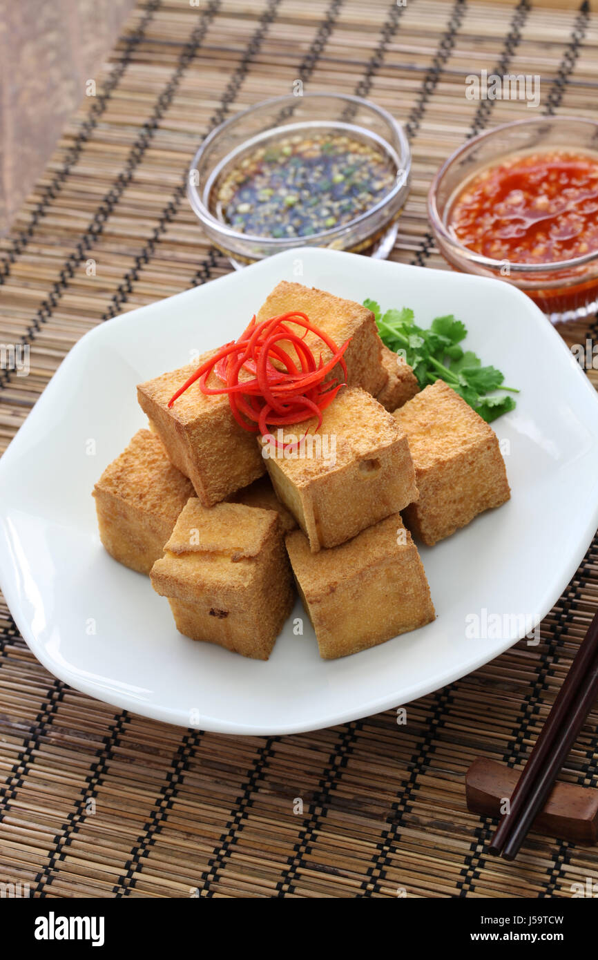 fried tofu with dipping sauce Stock Photo Alamy