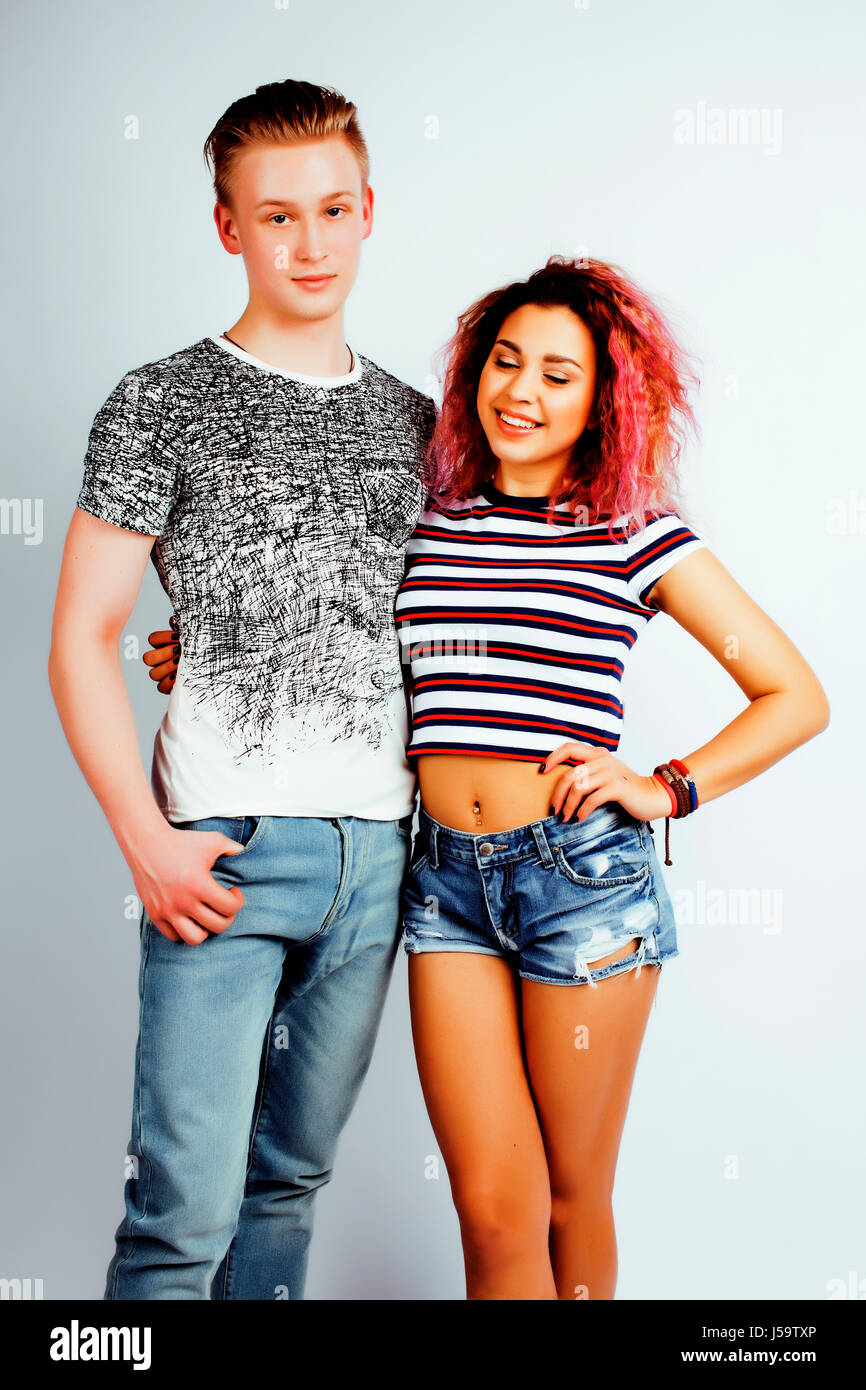 Best Friends Teenage Girl And Boy Together Having Fun Posing Stock Photo Alamy