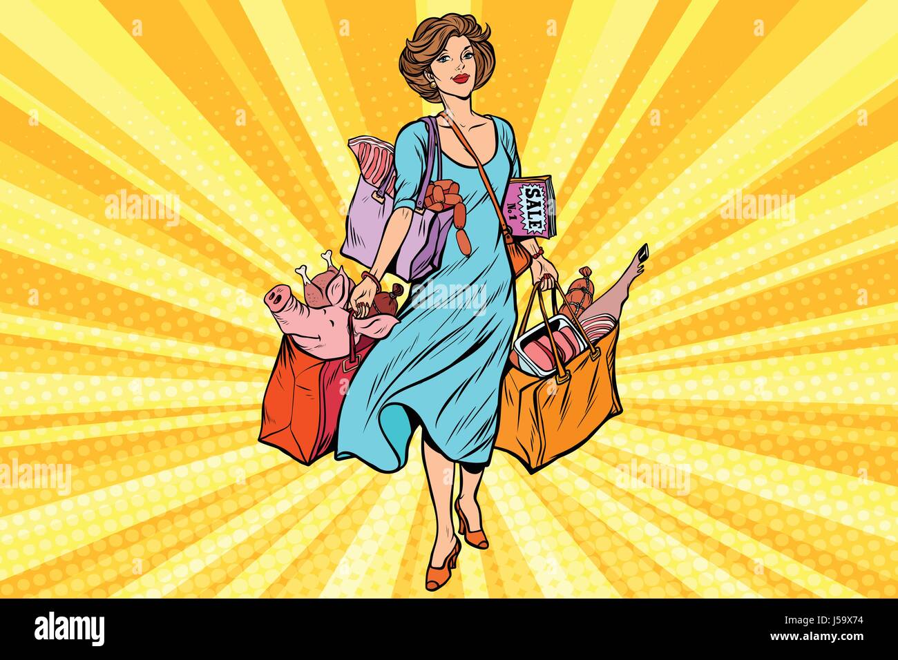 Female buyer with meat Stock Vector