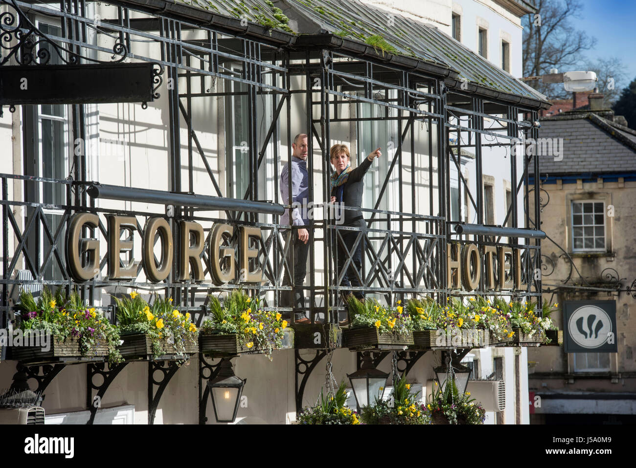 Balcony at The George Hotel in Frome, Somerset UK Stock Photo