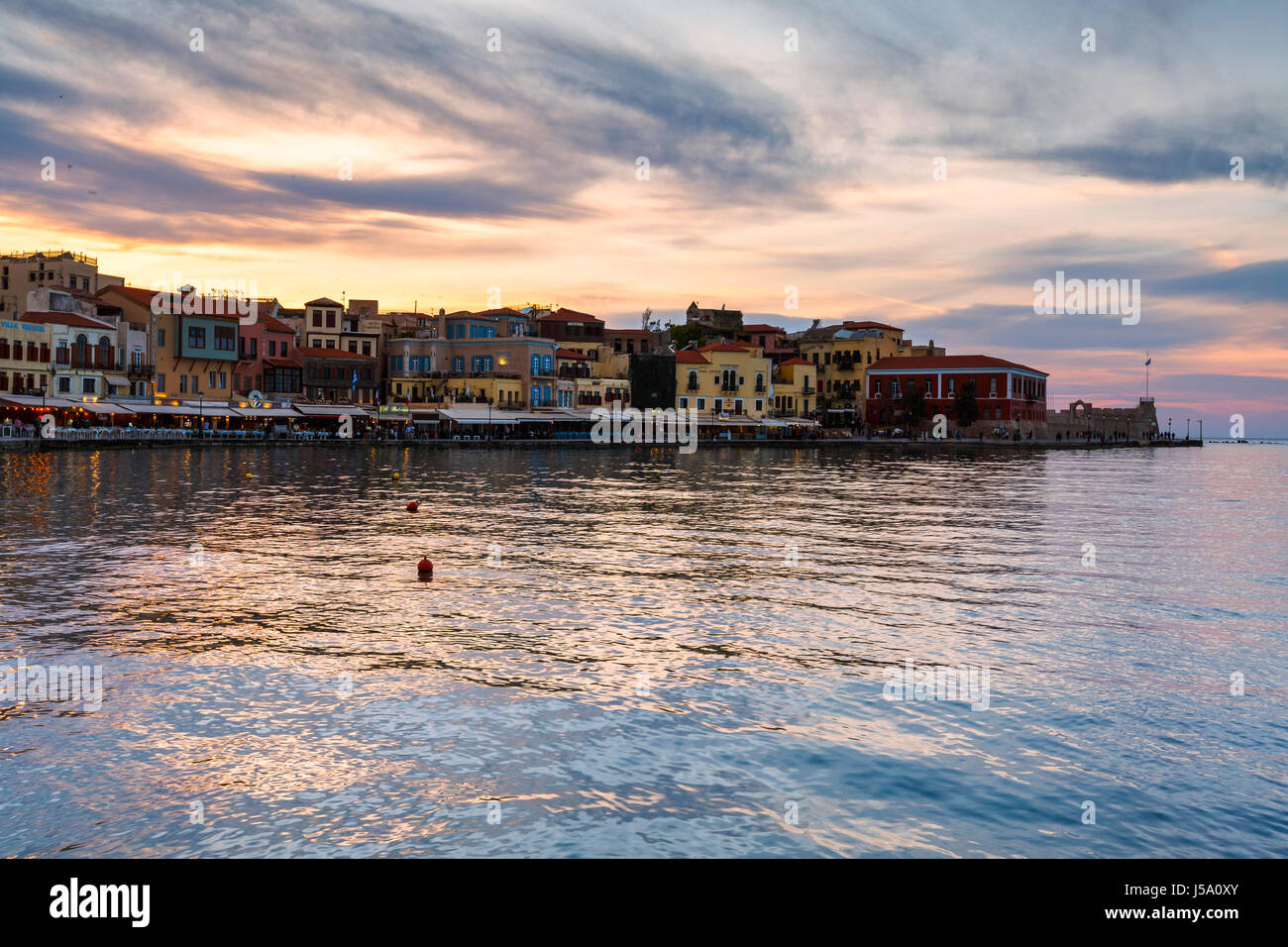 Old Venetian harbor of Chania town on Crete island, Greece. Stock Photo