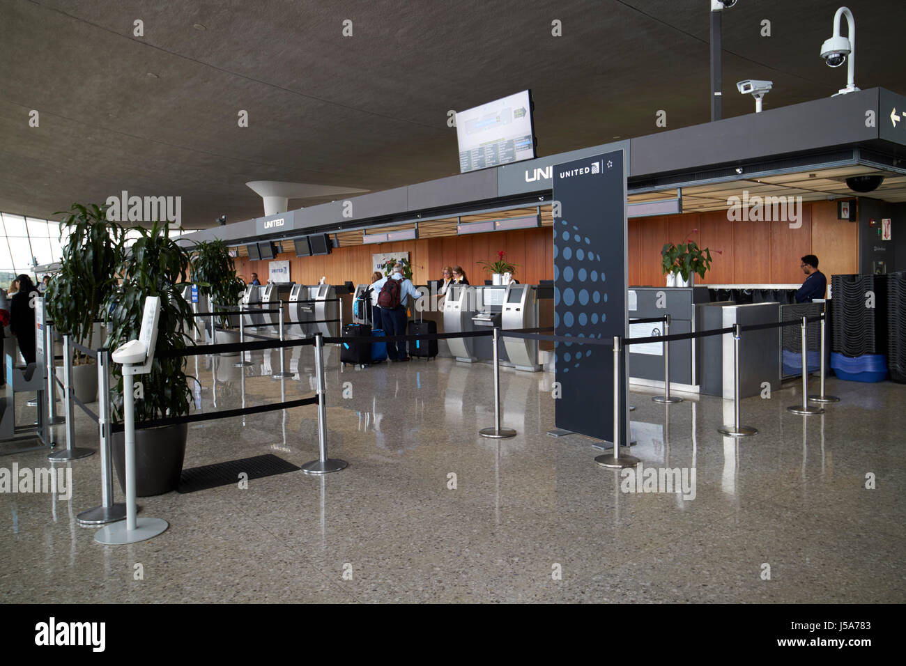 united airlines check in desks main terminal building interior Dulles international airport serving Washington DC USA Stock Photo