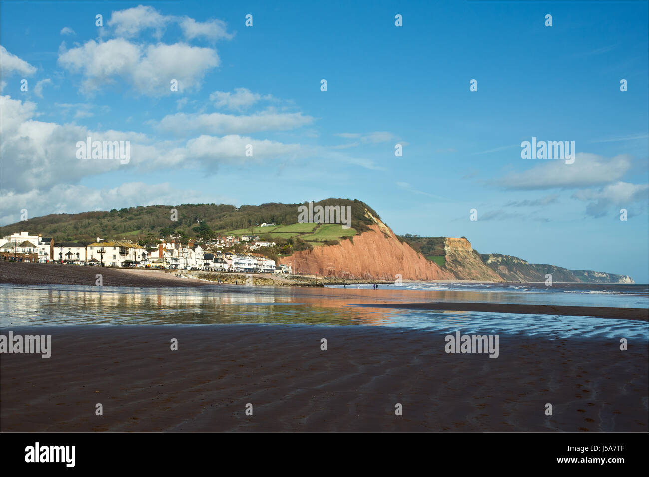 Devon Spring Time Springtime view along the beach towards the town of Sidmouth on the ...