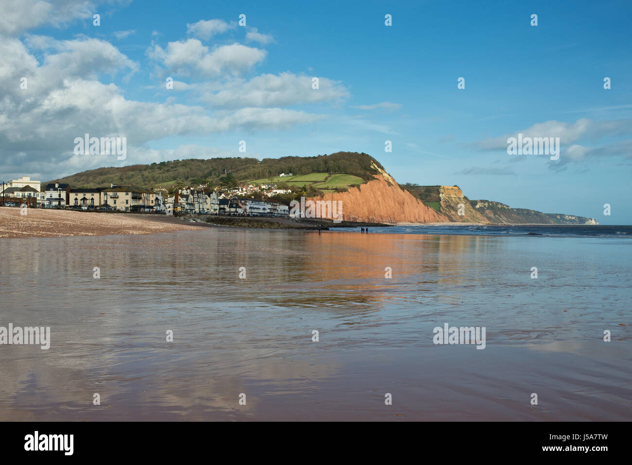 Devon Spring Time Springtime view along the beach towards the town of Sidmouth on the ...