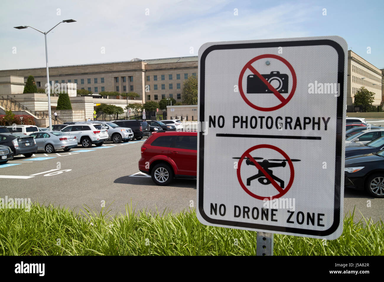 no photography no drone zone outside the pentagon Washington DC USA Stock Photo