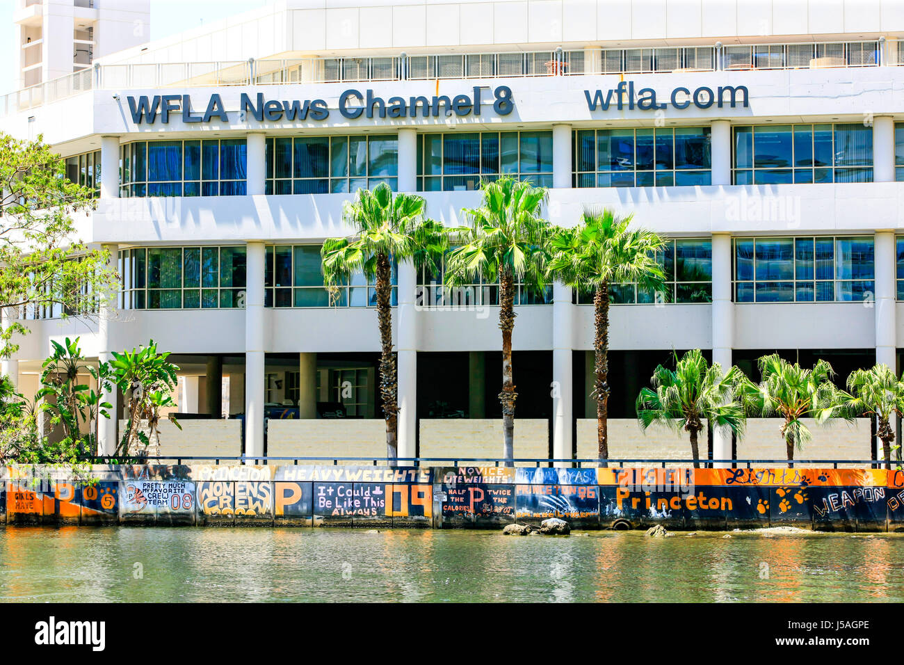 The WFLA News Channel 8 building on the Hillsboro River in downtown Tampa, FL Stock Photo