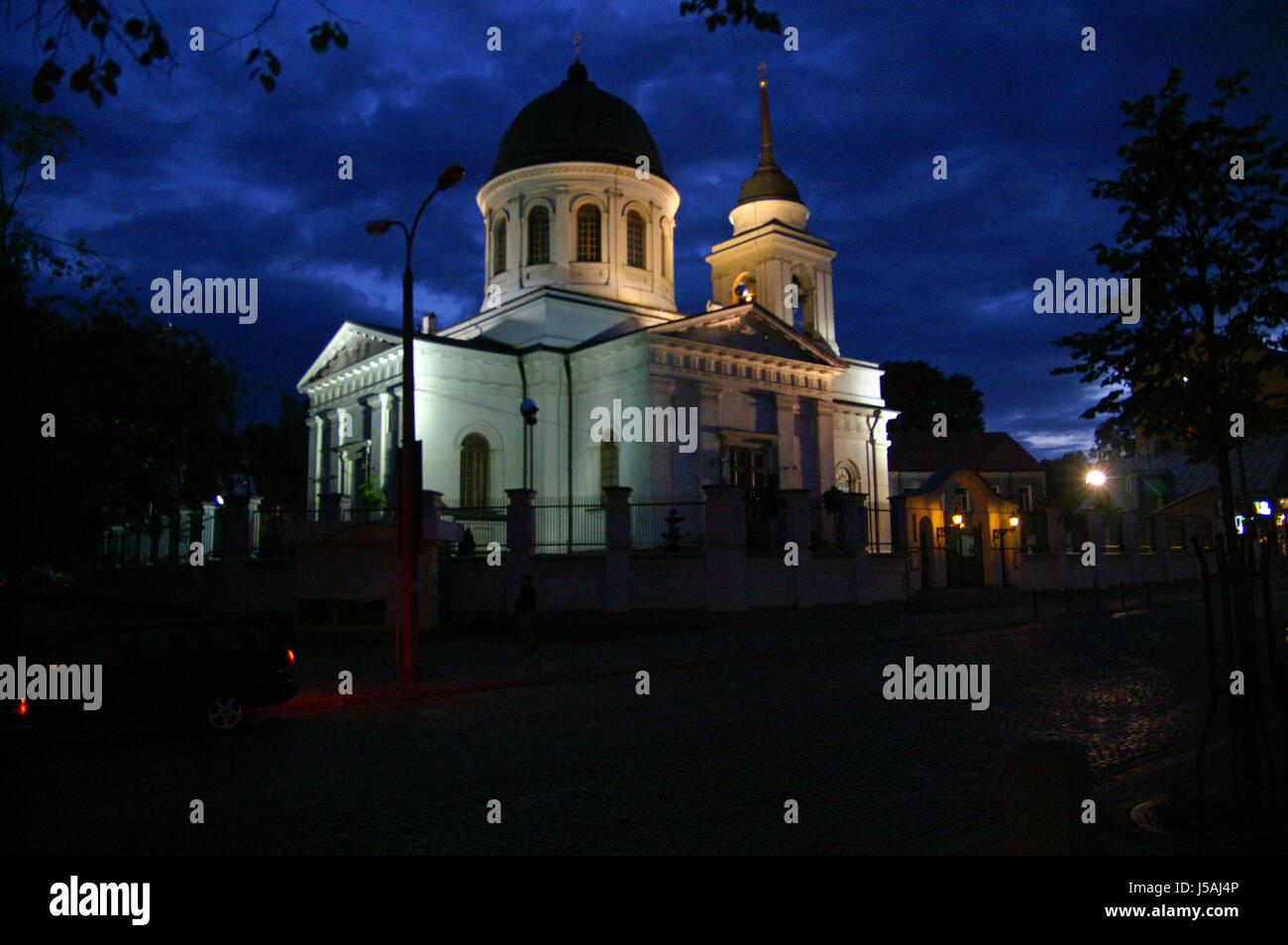 blue,church,night,nighttime,poland,bialystok,nachstimmung,blauer himmel,weiss Stock Photo