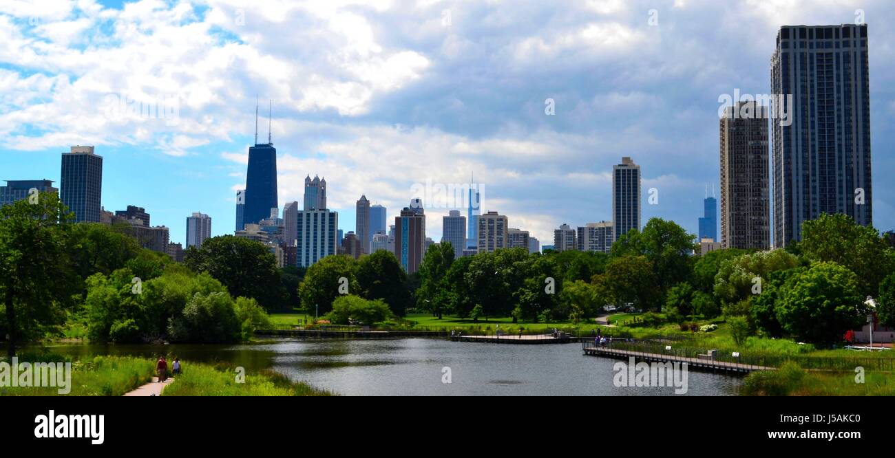 Chicago Skyline from Lincoln Park Zoo Stock Photo