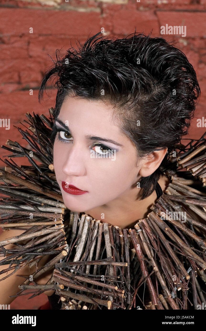 wood face portrait eye organ skin eyes hairs lips necklace cosmetics