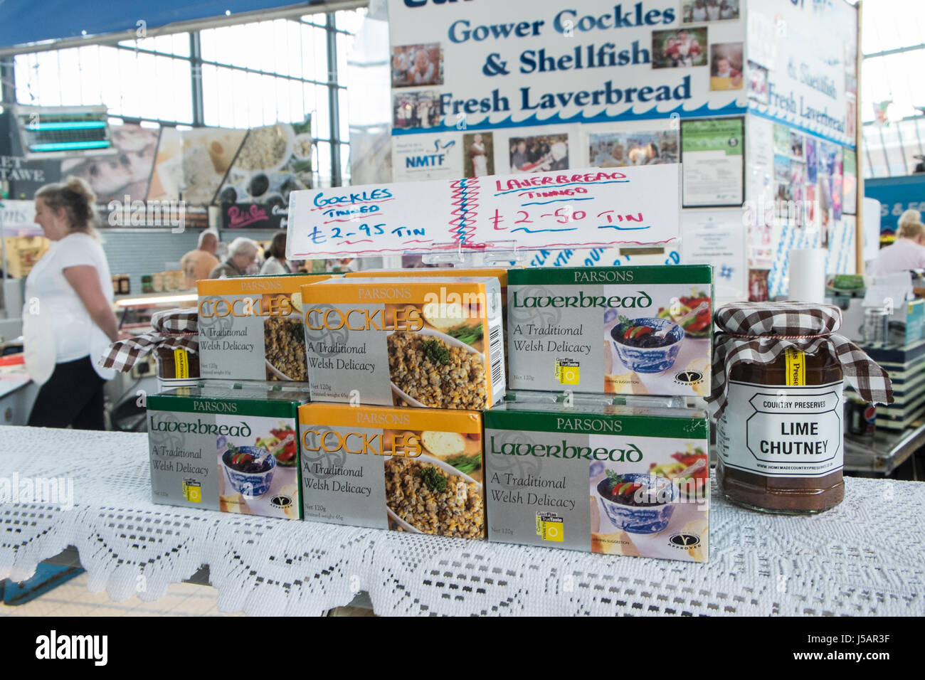 Seafood,fresh,fish,Swansea,indoor,market,Wales,U.K.,UK Stock Photo Alamy