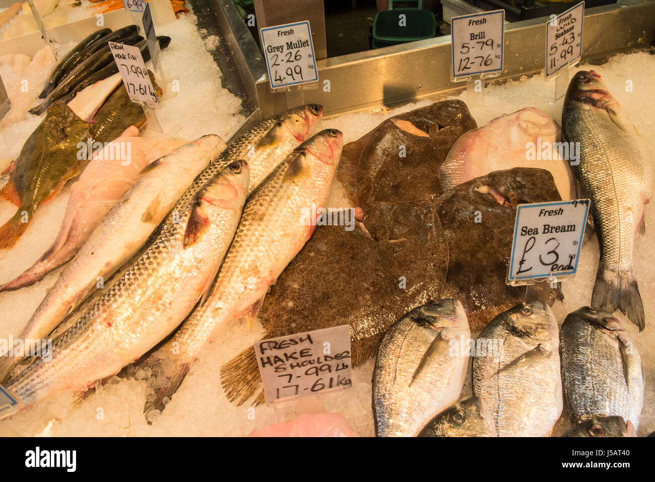 Seafood,fresh,fish,Swansea,indoor,market,Wales,U.K.,UK Stock Photo Alamy