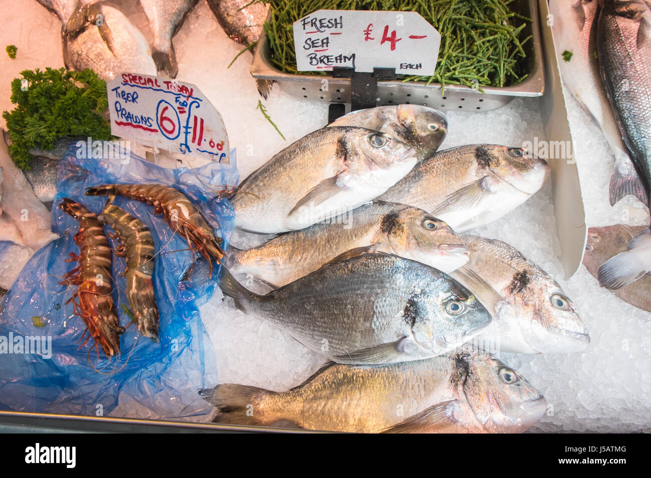 Seafood,fresh,fish,Swansea,indoor,market,Wales,U.K.,UK Stock Photo Alamy