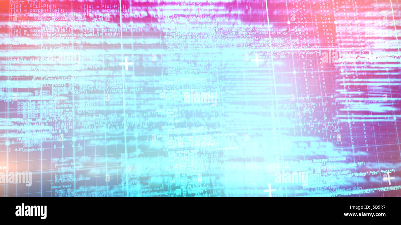 Blue matrix and codes against blue background with vignette Stock Photo