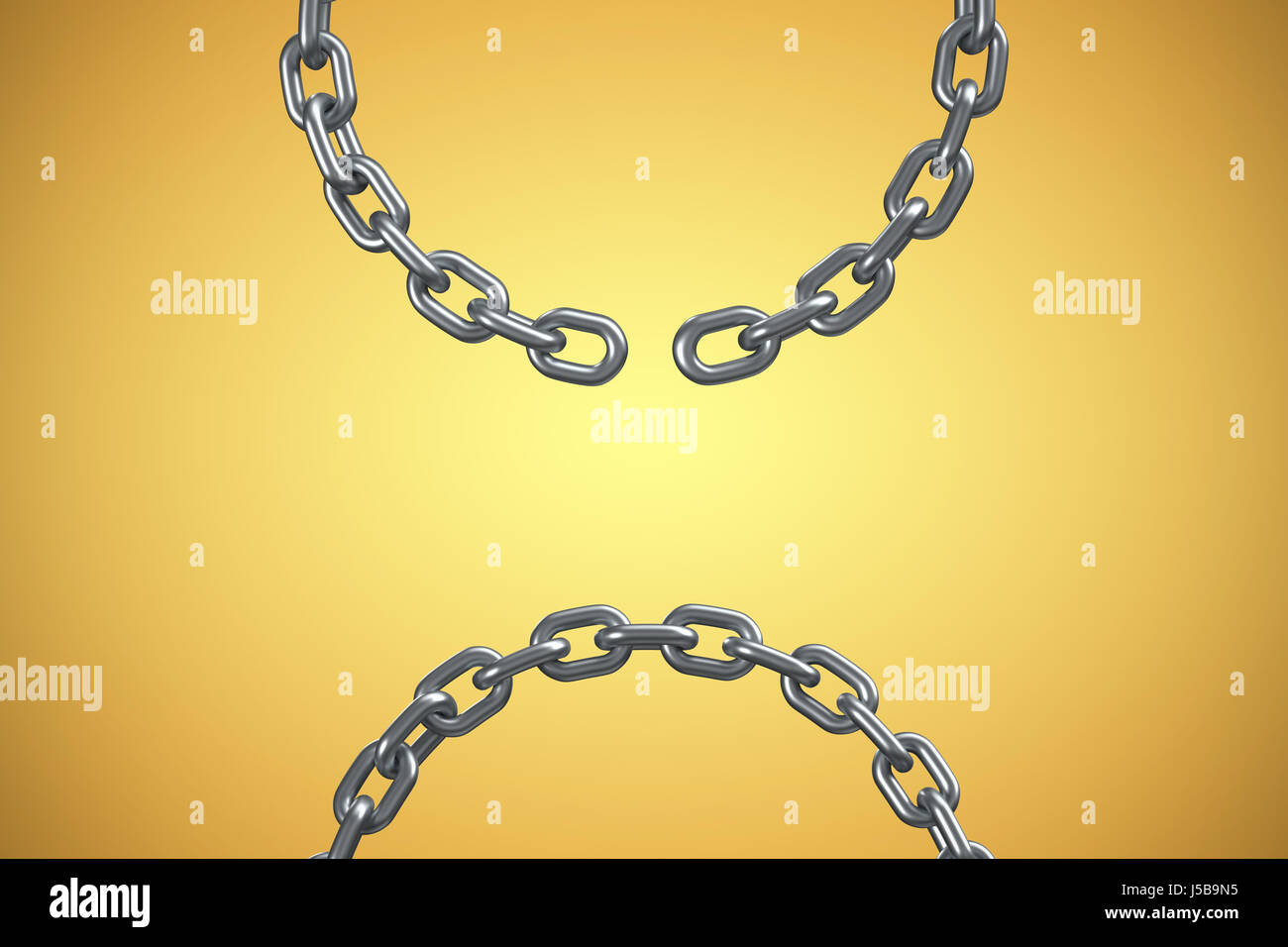 3d image of broken silver chain against yellow Stock Photo Alamy