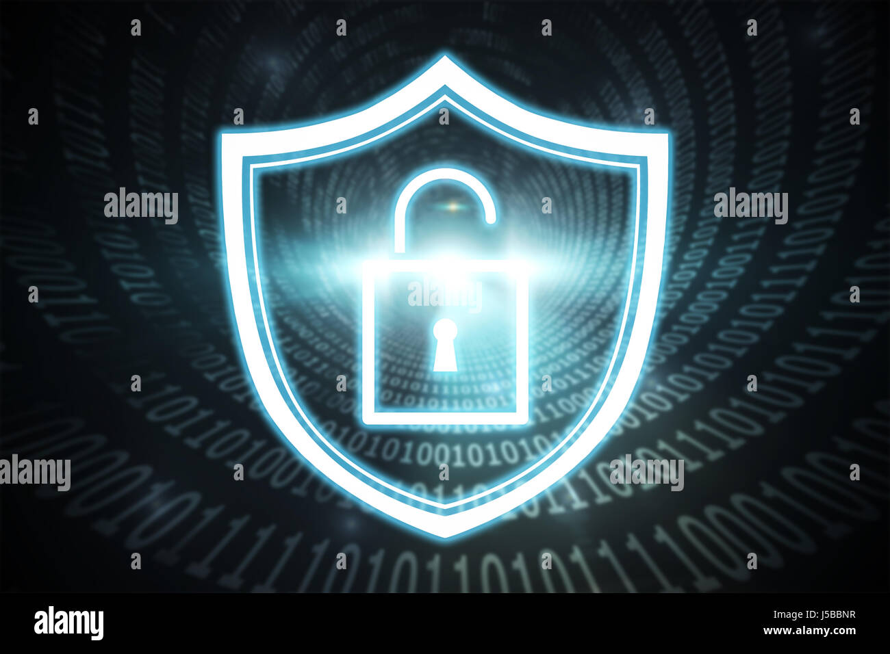 Lock against spiral of shiny binary code Stock Photo