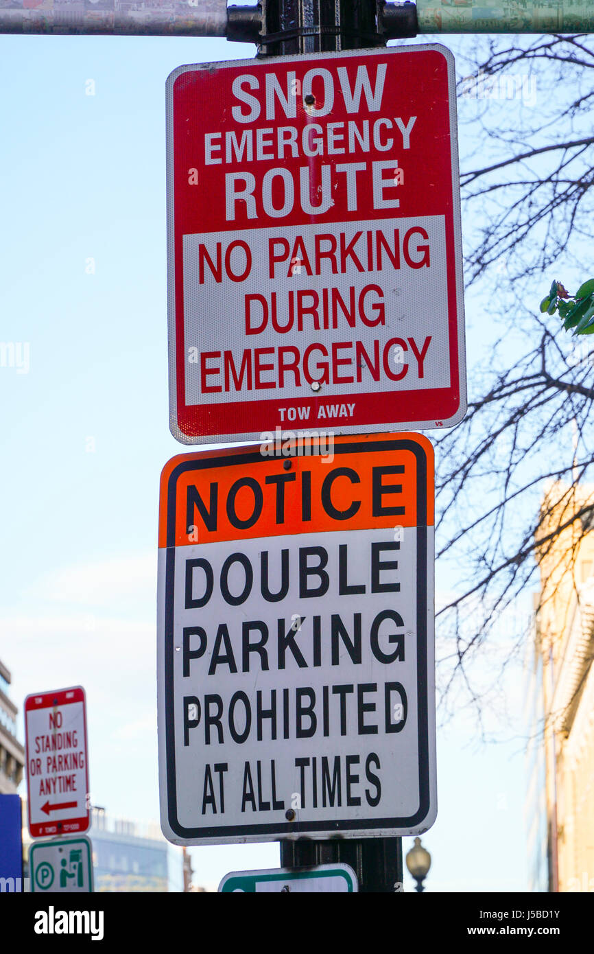 Snow Emergency Route Street sign WASHINGTON DC COLUMBIA Stock Photo