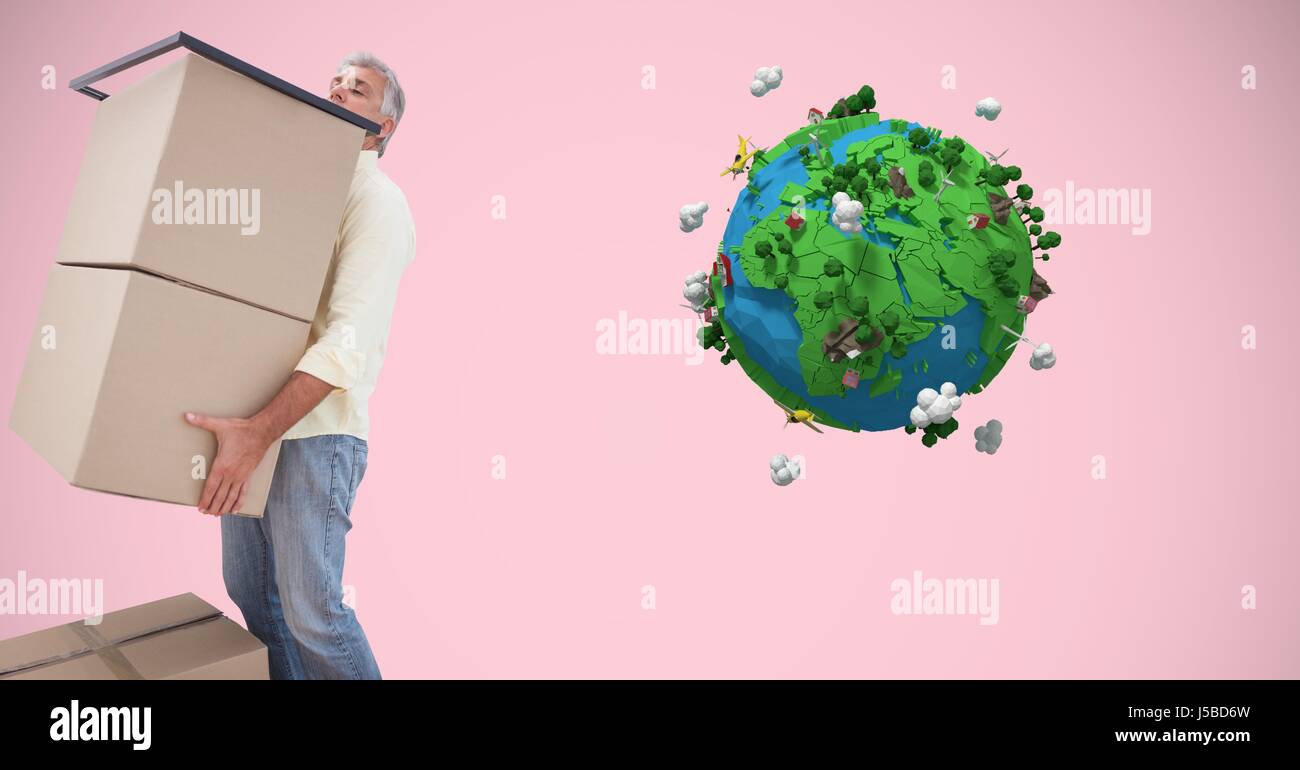 3d man lifting cardboard box hi-res stock photography and images - Alamy