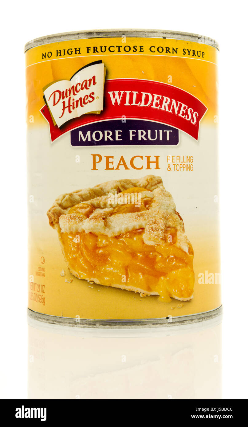 Winneconne, WI 15 May 2017 A can of Duncan Hines peach filling on an