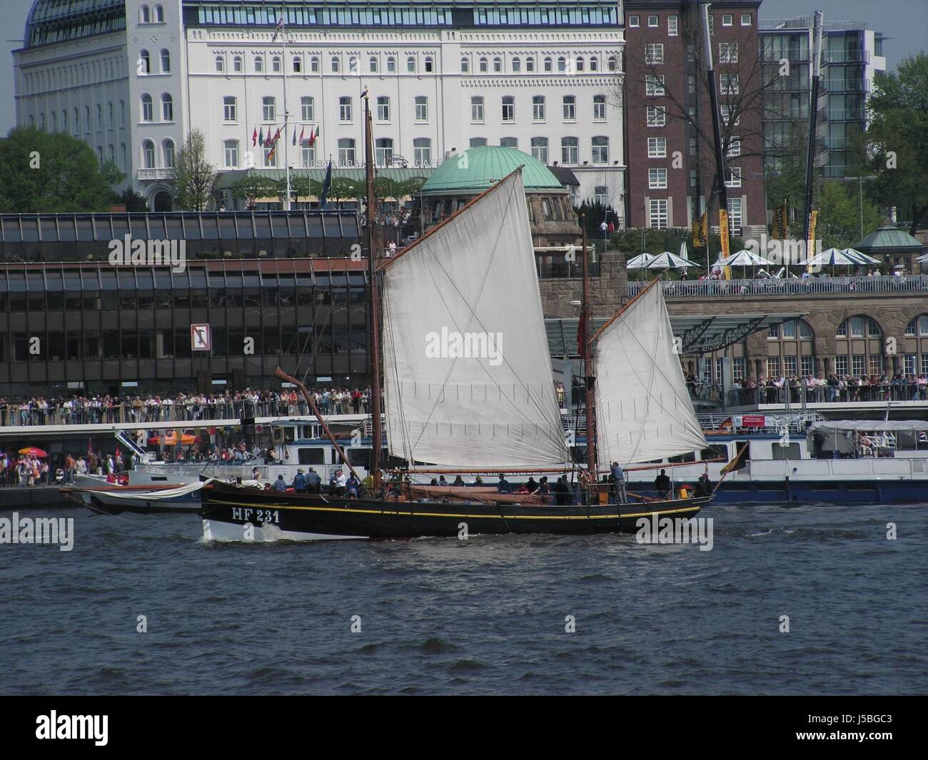 waves hamburg Hanseatic city gangplanks steamer elbe hanse fishing ship damper Stock Photo