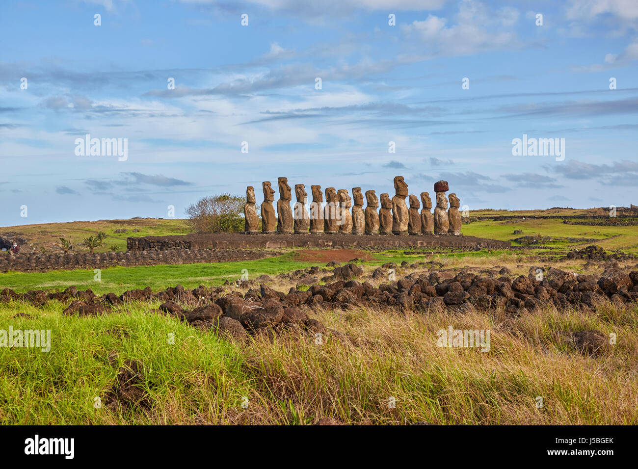Ahu Tongariki, Moai, Easter Island, Isla de Pascua, Chile Stock Photo