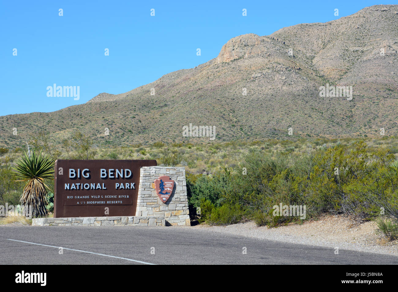 The northern entry gate to Big Bend National Park, off of highway 385 in Texas. Stock Photo