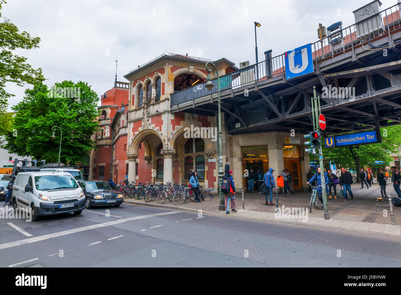 Berlin, Germany - May 17, 2016: U-Bahn station Schlesisches Tor with unidentified people. The station opened on 18 February 1902, on the first Berlin  Stock Photo