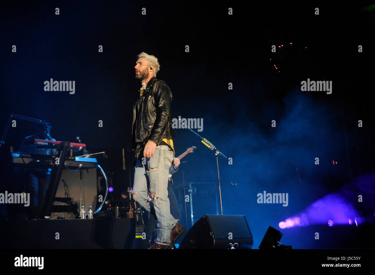 Adam Levine of Maroon 5 performing at the 2017 KIIS FM Wango Tango at the StubHub Center on May 13, 2017 in Carson, California. Stock Photo