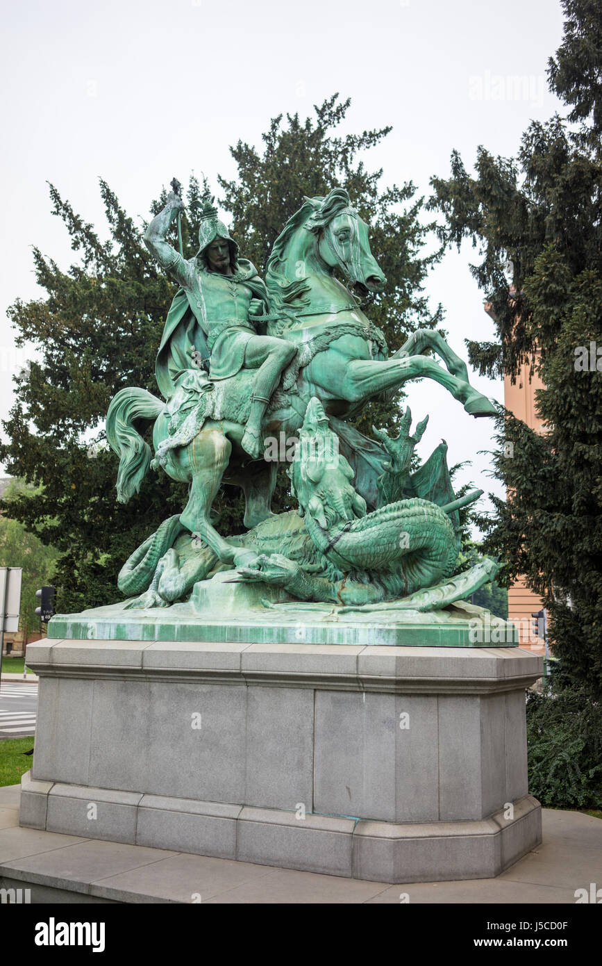 Dragon Slayer monument, Zagreb, Croatia Stock Photo