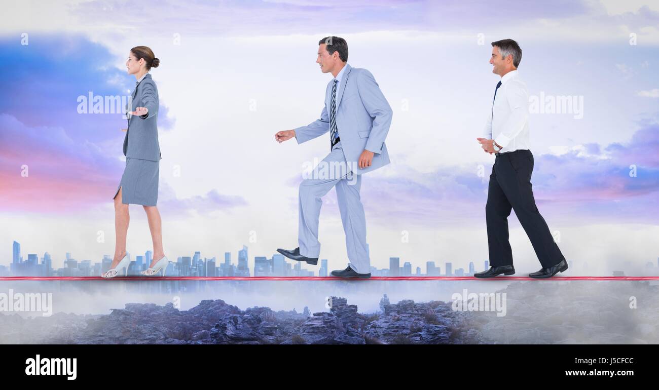 Digital composite of Business people walking on rope Stock Photo - Alamy