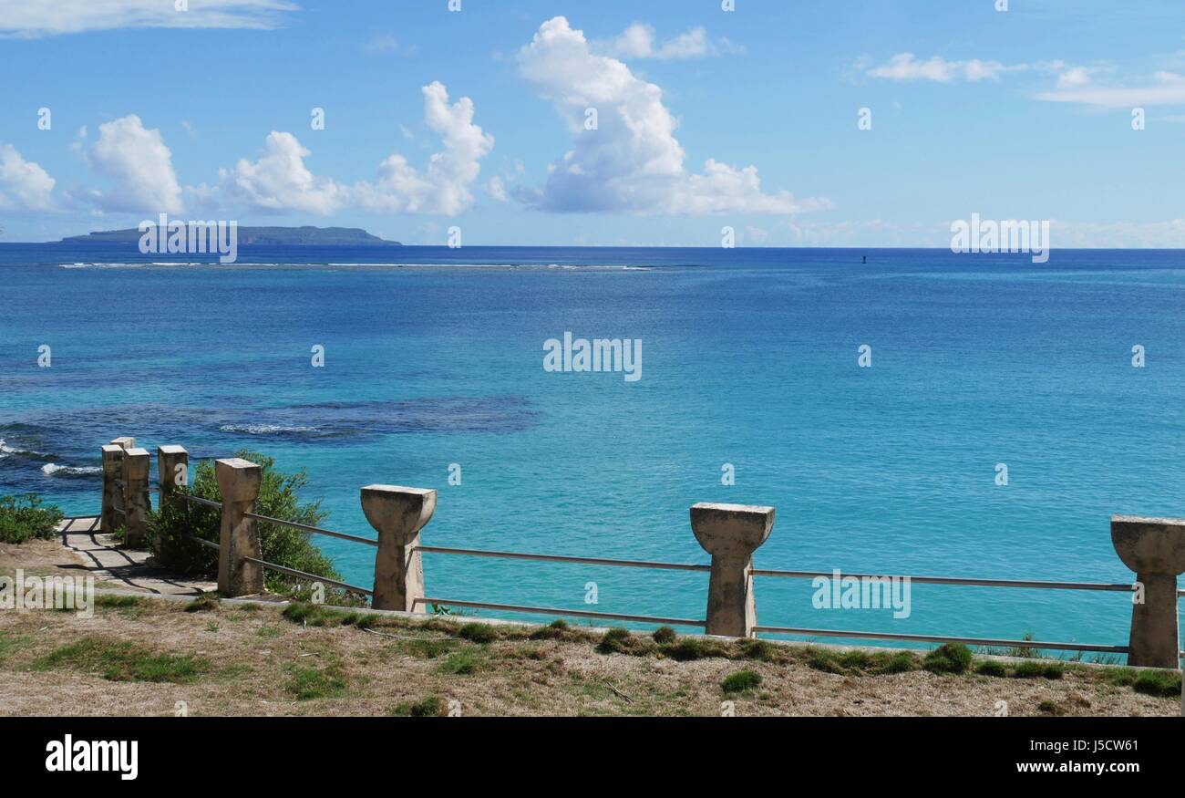 Latte-shaped cement borders along Taga Beach. Tinian, CNMI Stock Photo