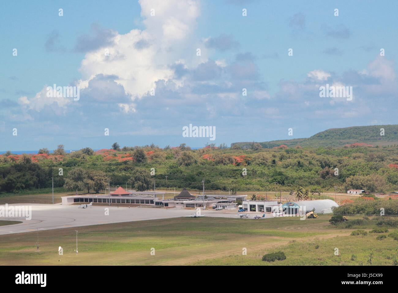 Side view approaching the Tinian International Airport before landing Stock Photo