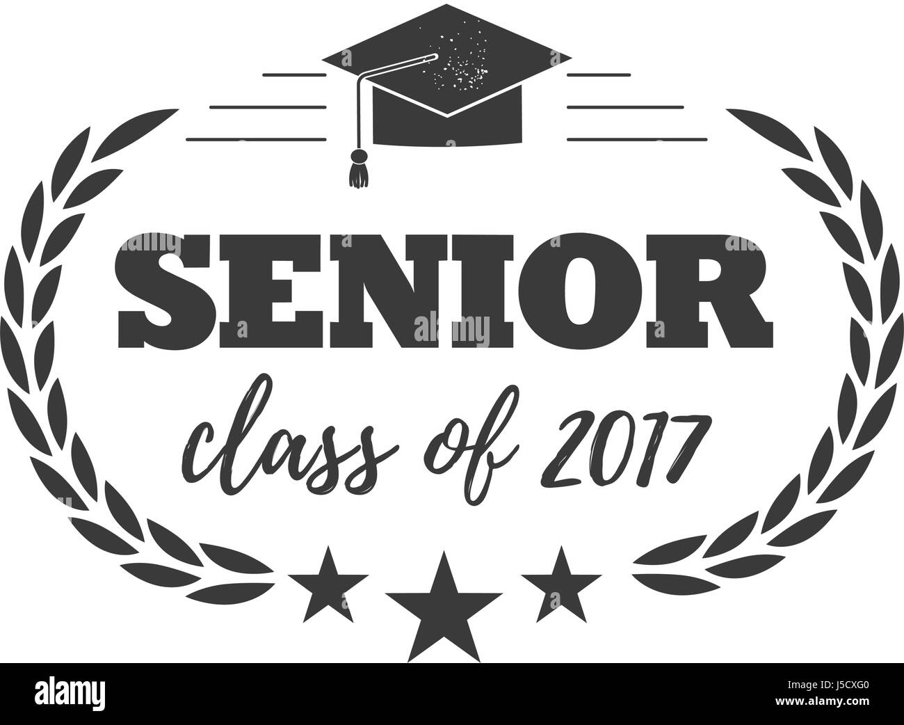 Logo badge for graduating senior class 2017, in black isolated white background, design for the graduation party for university or college students Stock Vector