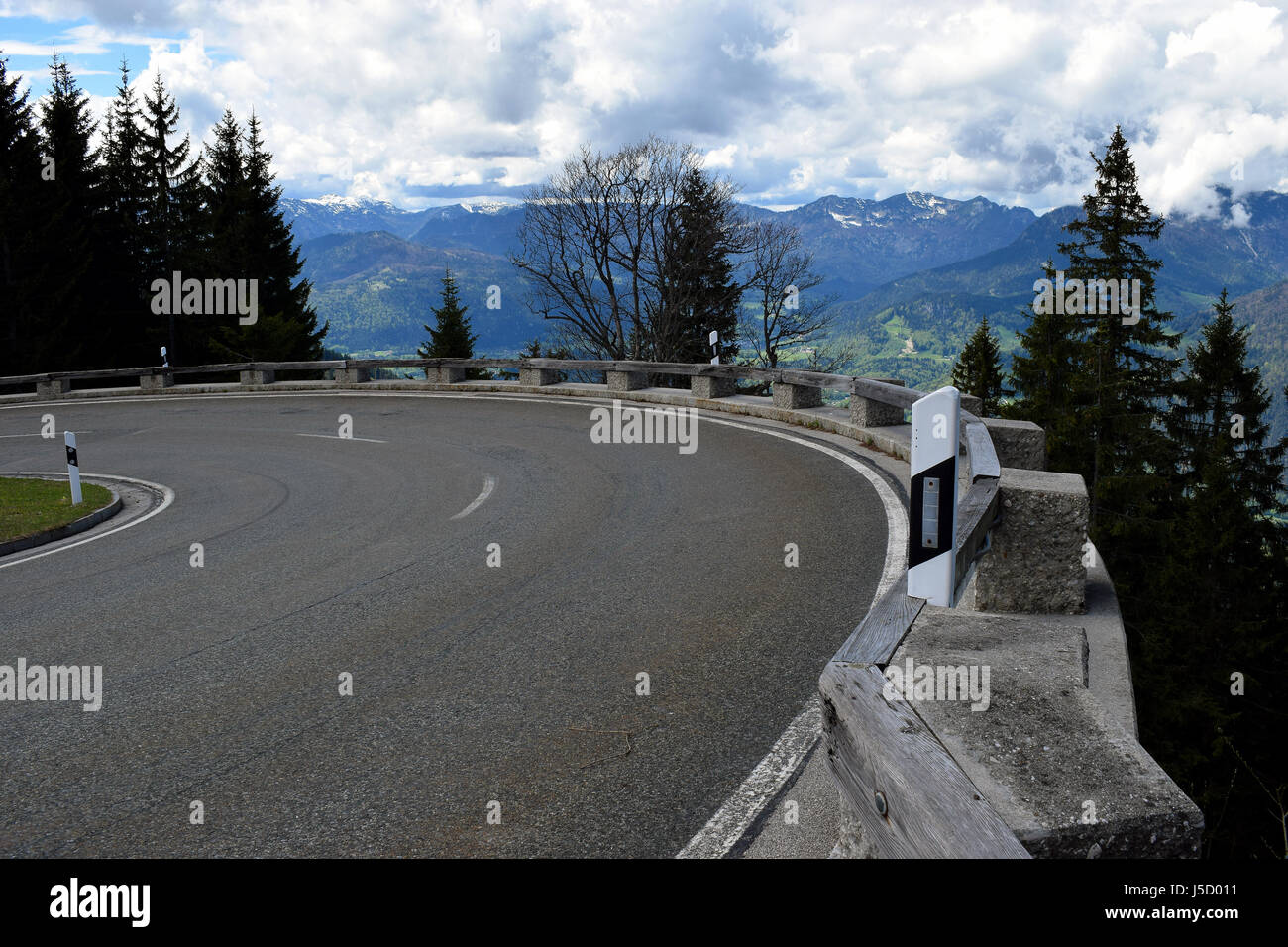 Mountain road curve on German Alps. Rossfeldstrasse panorama road near Berchtesgaden, Bavaria, Germany Stock Photo