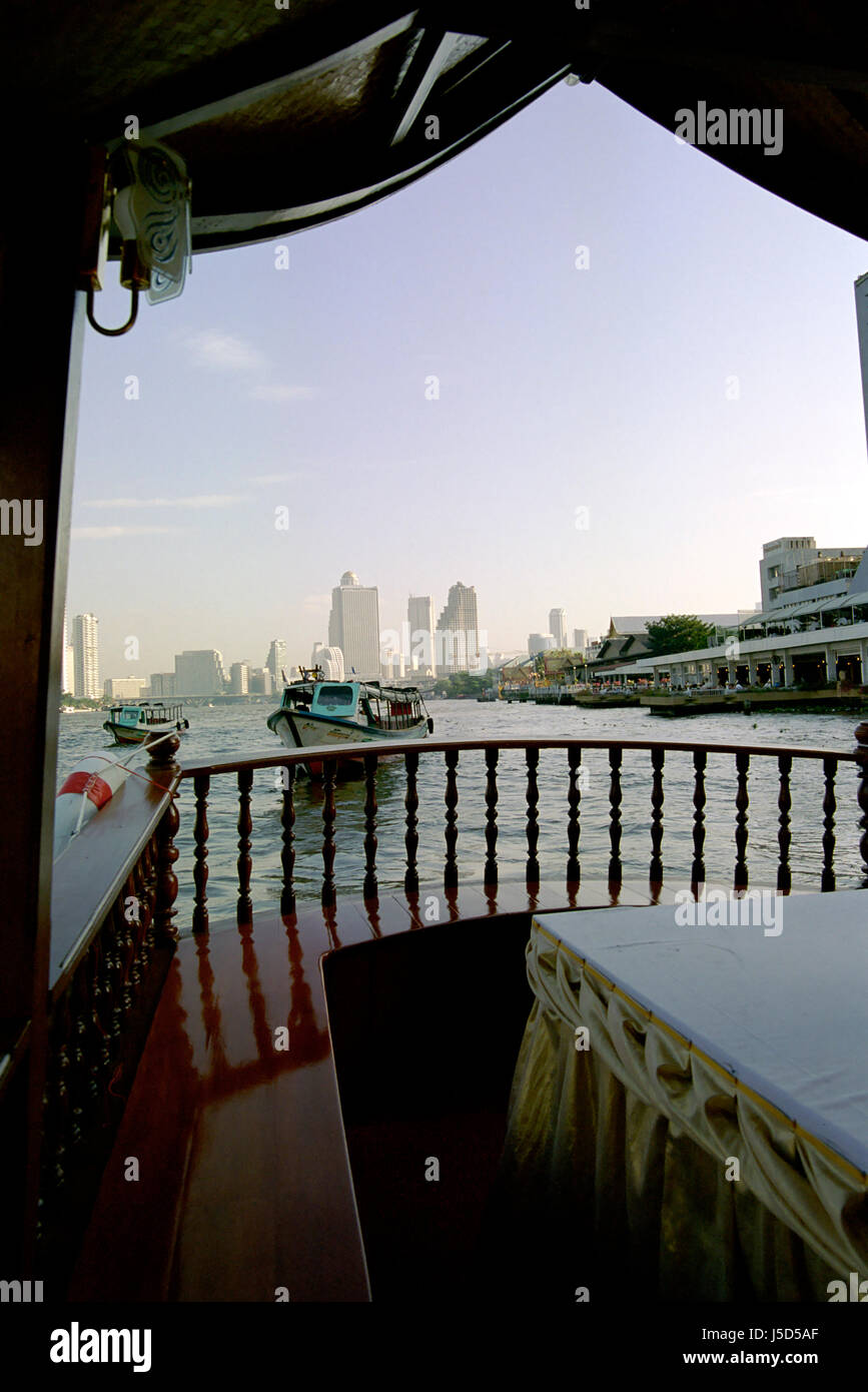 horizon balustrade hotel thailand bangkok skyline oriental ferry river water Stock Photo