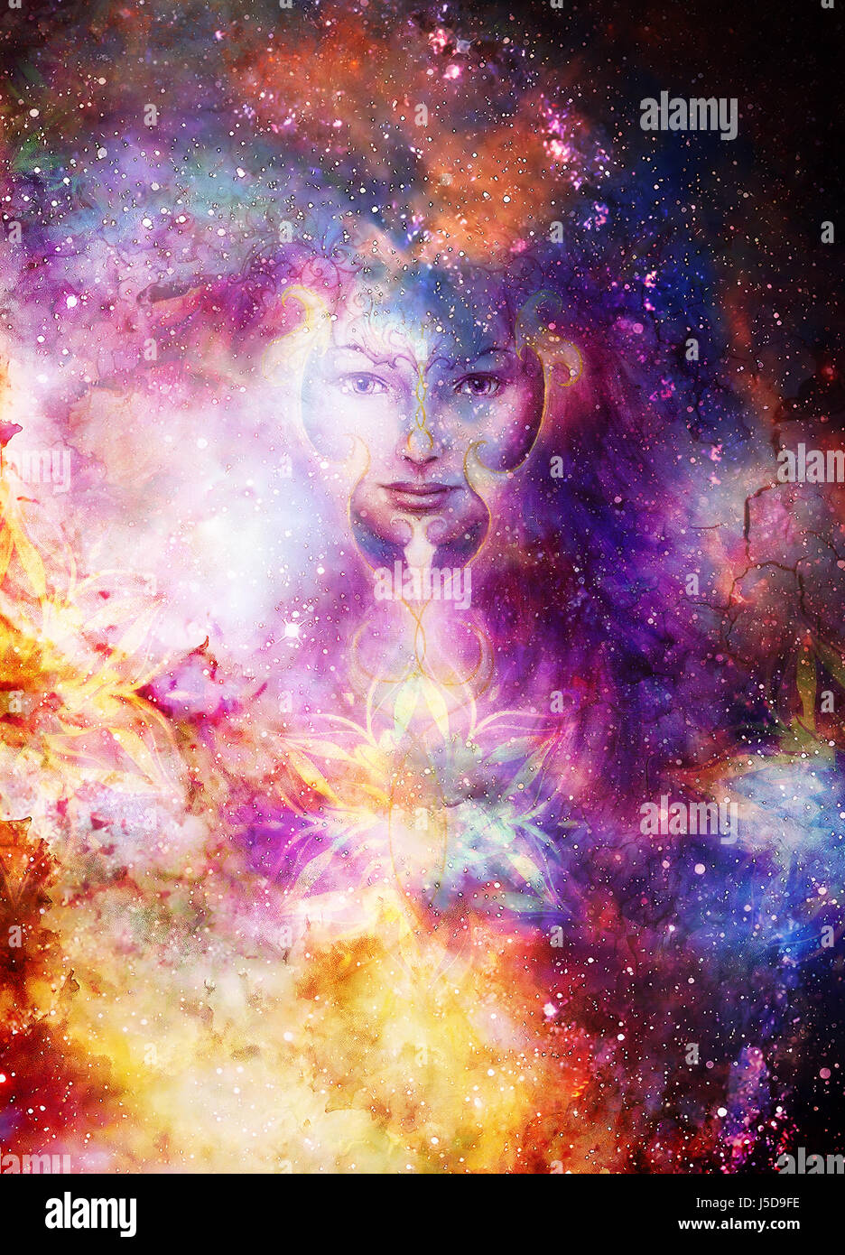 Goddess Woman and ornametal mandala in Cosmic space. Cosmic Space ...