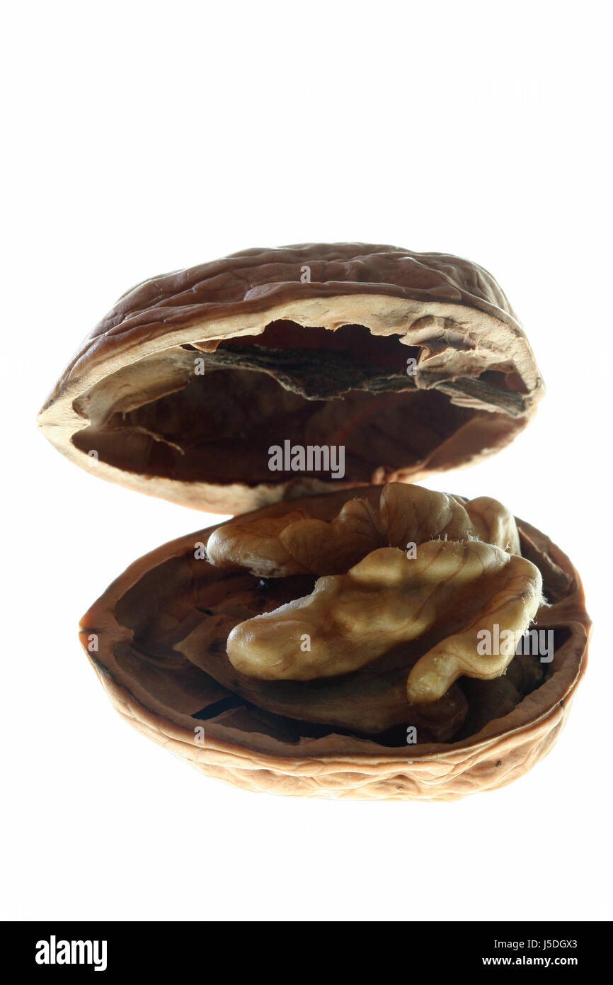 food aliment communication open bowl nut walnut kernel haelften geoeffnet Stock Photo