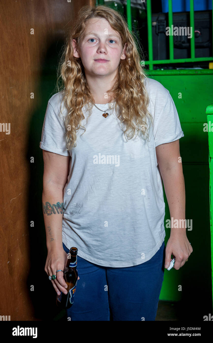 Kate Tempest,  poet, singer, writer, performer, rapper & winner of 2014 Ted Hughes Award at Bookslam literary night at York Hall,  Bethnal Green, London. The night had a boxing theme as authors took the ring to deliver their readings in this iconic boxing venue in the heart of East London. 12th August 2014 Stock Photo