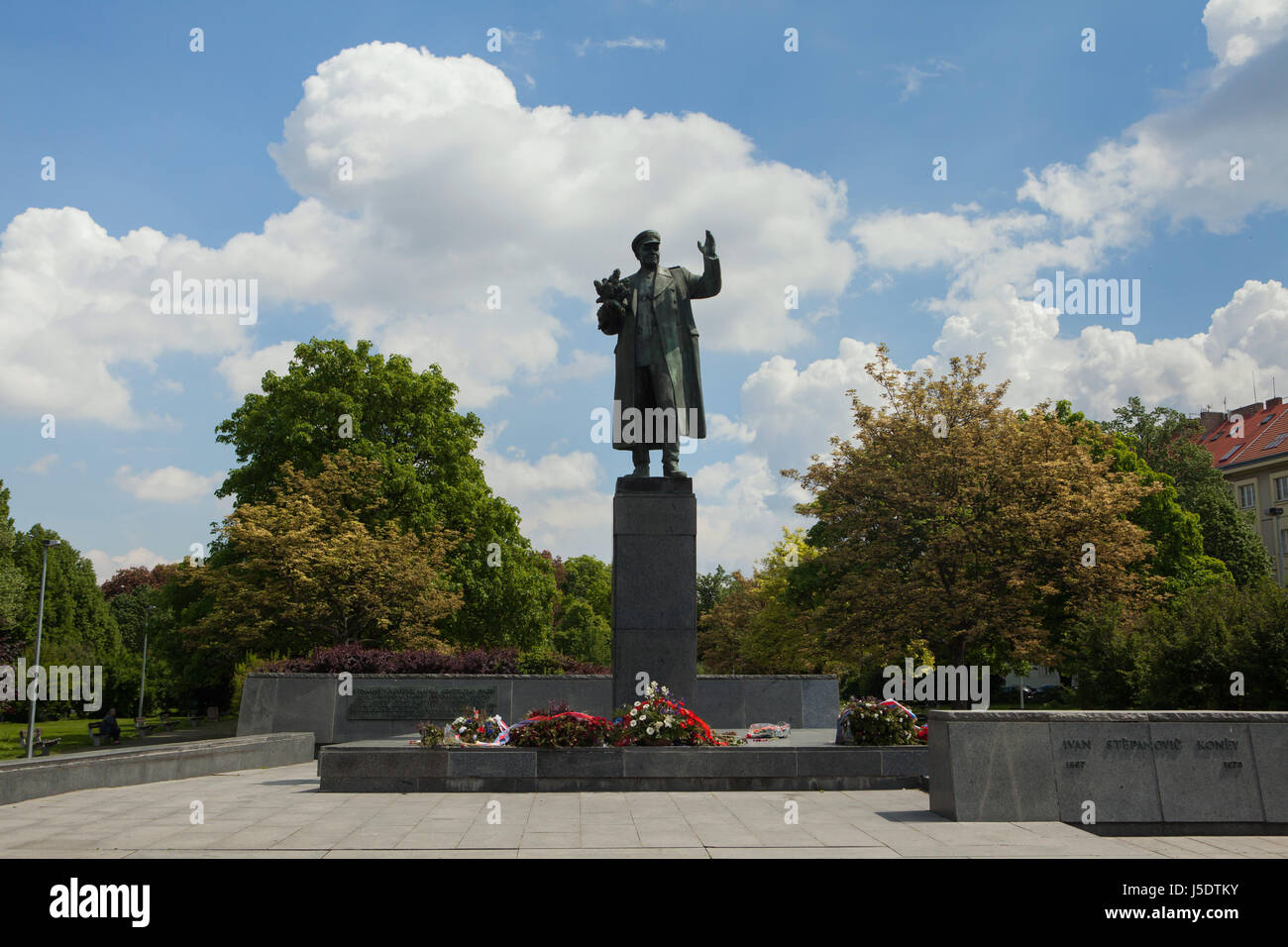 Monument to Soviet military commander Ivan Konev by Czech sculptor Zdeněk Krybus (1980) in Dejvice district in Prague, Czech Republic. Stock Photo