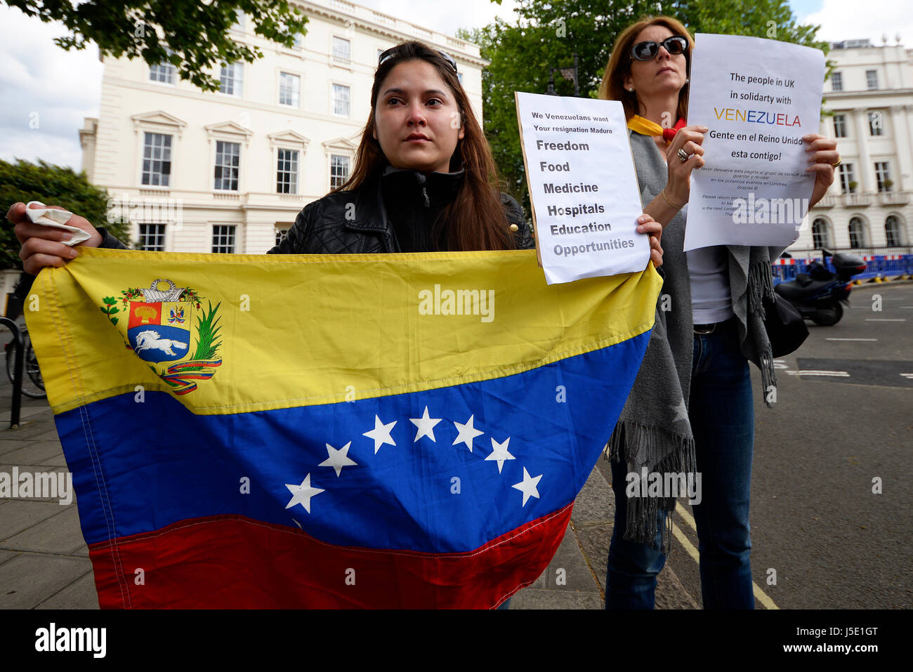 A demonstration protest against Venezuelan dictator Nicolas Maduro took place around the statue of Simon Bolivar in Belgrave Square, London Stock Photo
