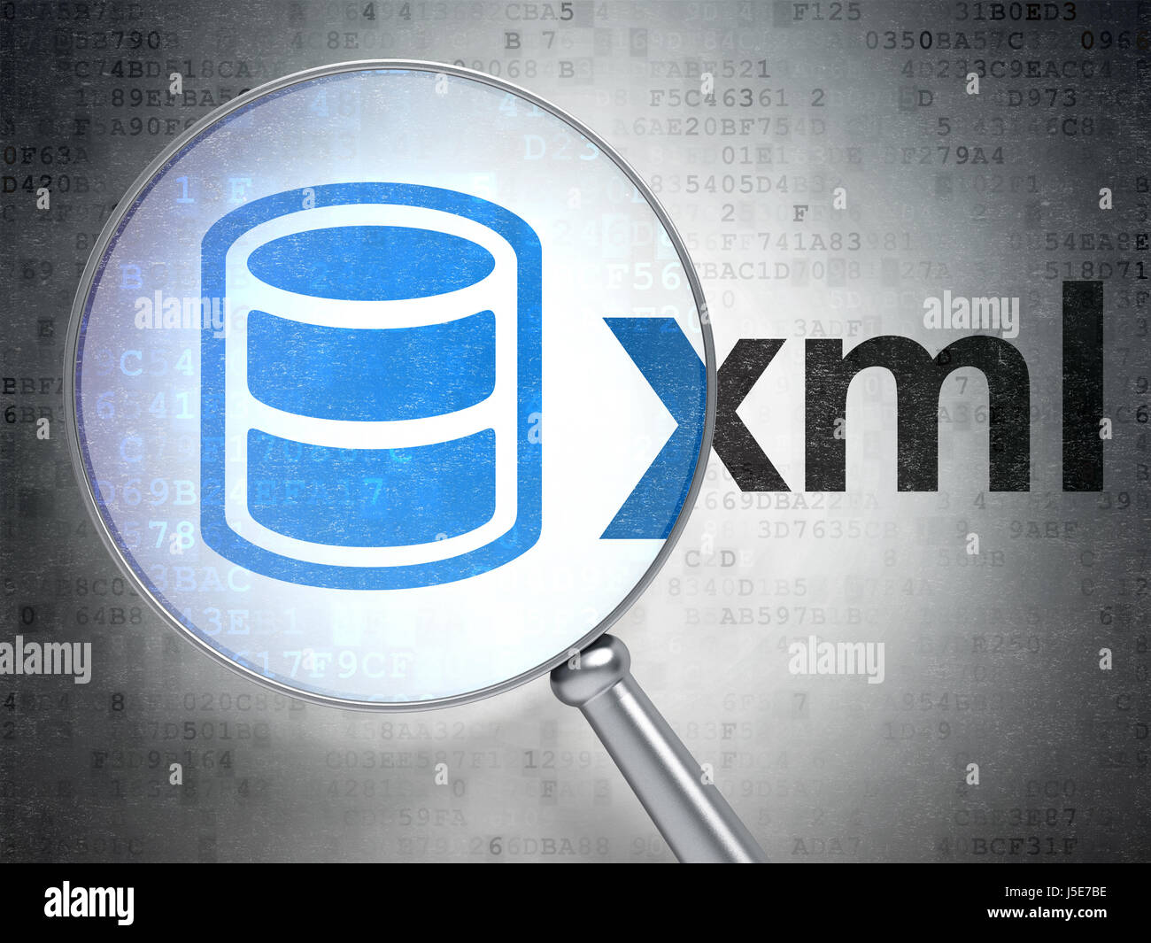 Database concept: Database and Xml with optical glass Stock Photo