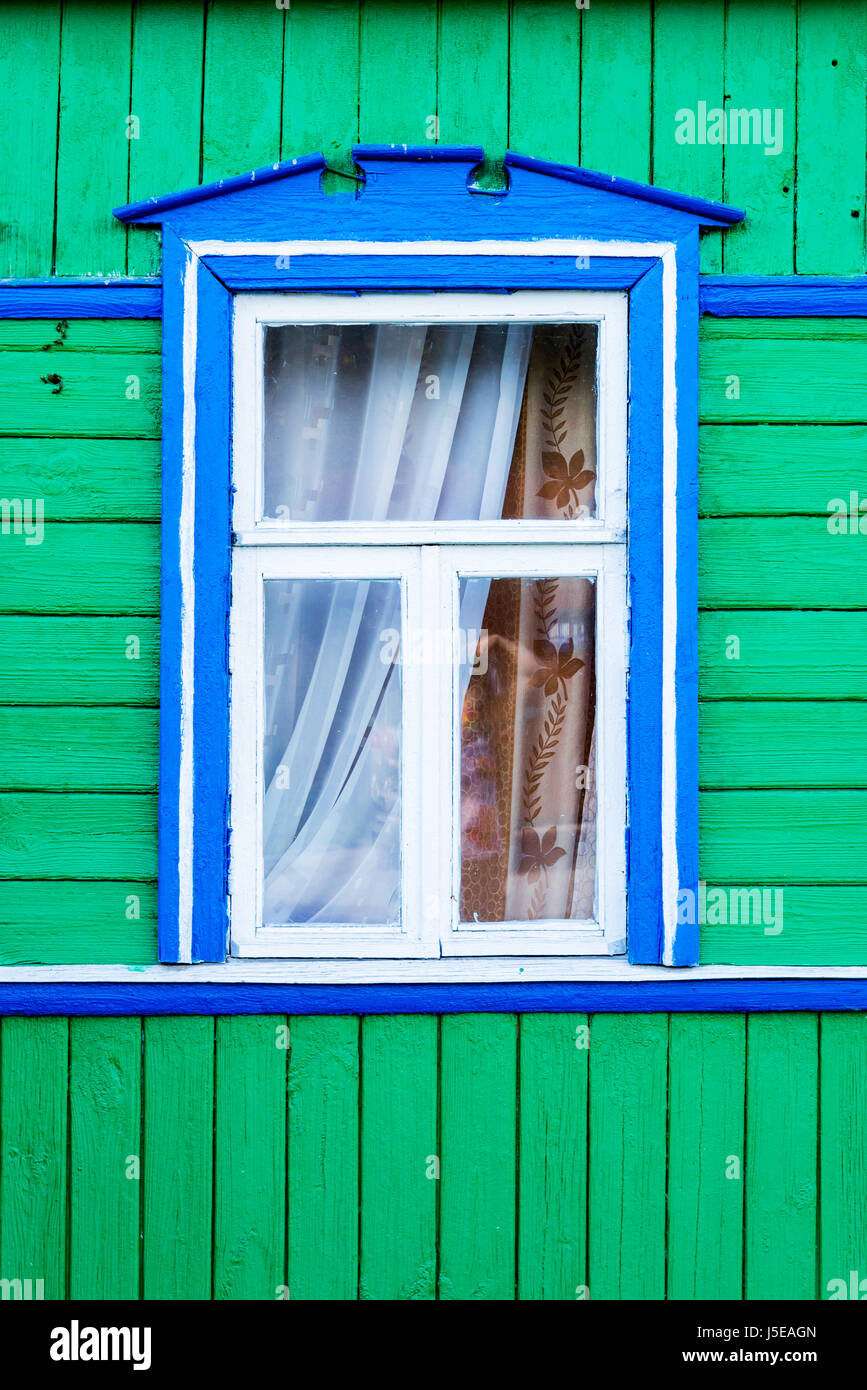 Detail of a window of a traditional wooden house in Suzdal, Golden ring,  Russia Stock Photo