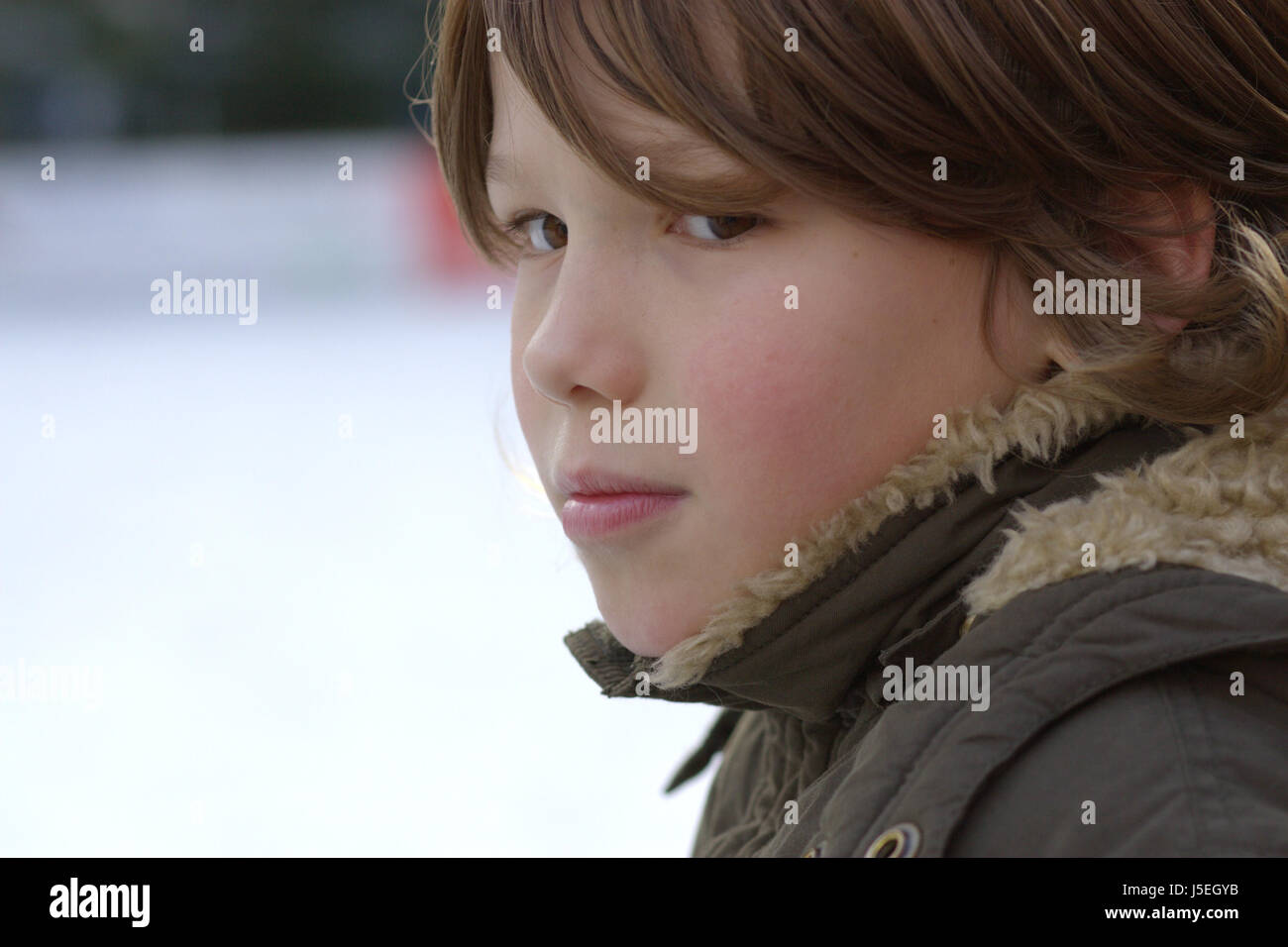 winter brown brownish brunette cold face portrait eyes look glancing ...