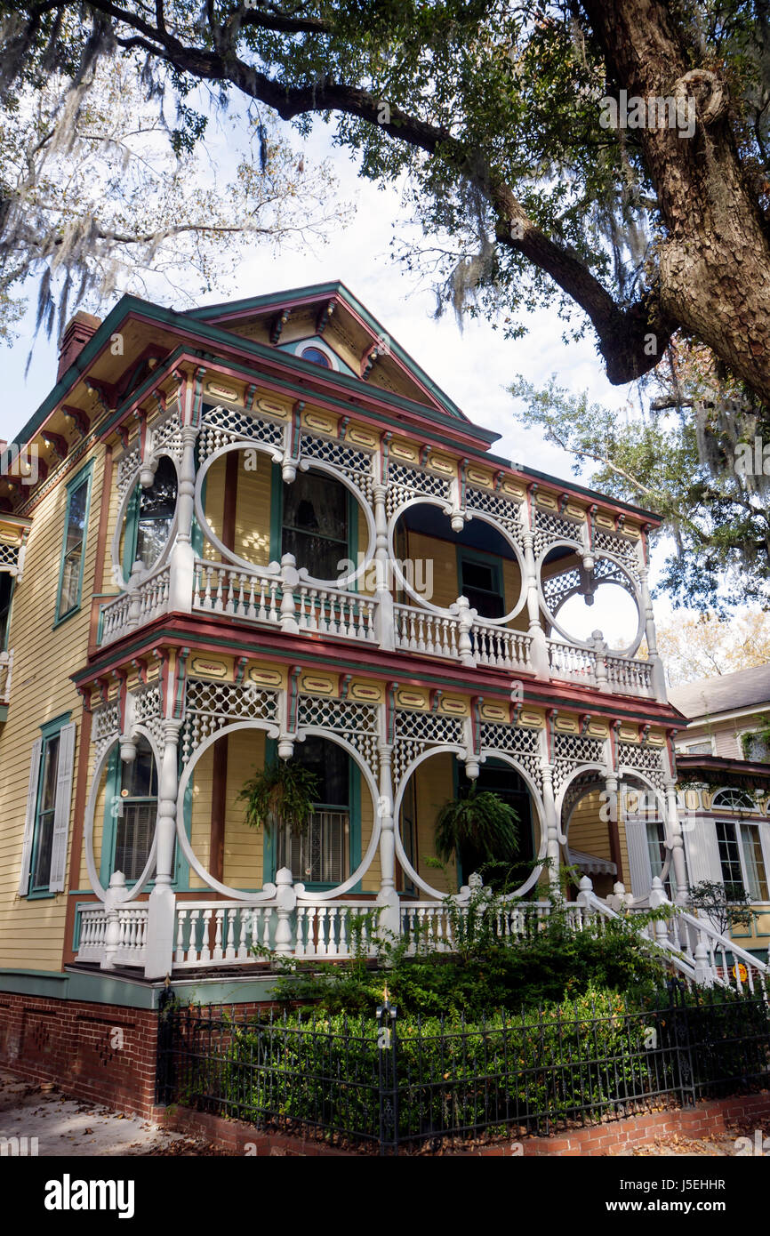 Georgia Savannah,Historic District,Victorian District,Bull Street,Gingerbread House,Asendorf House,1889,home,house home houses homes residence porch,b Stock Photo