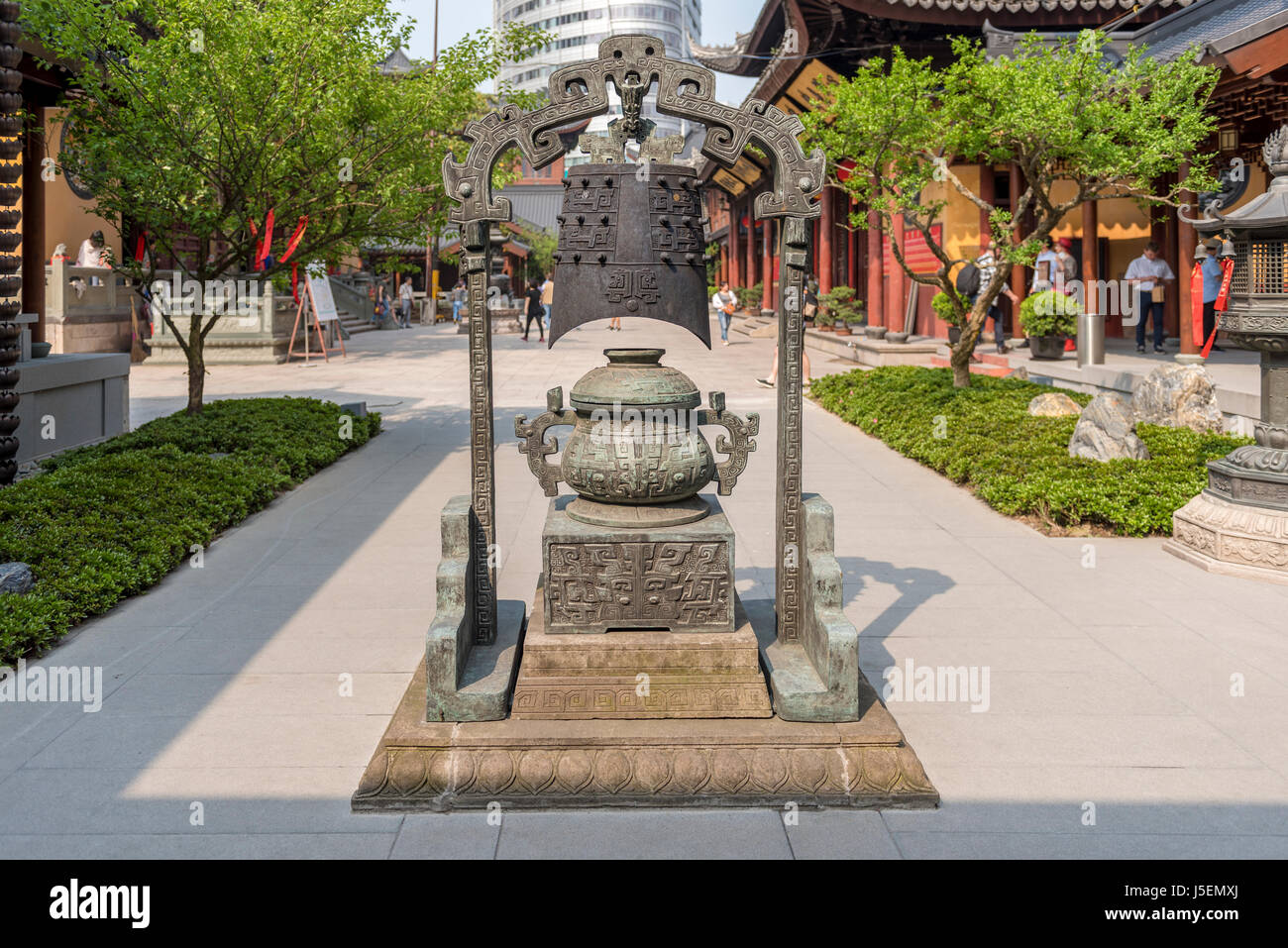 Bell at the Jade Buddha Temple, Shanghai, China. Stock Photo