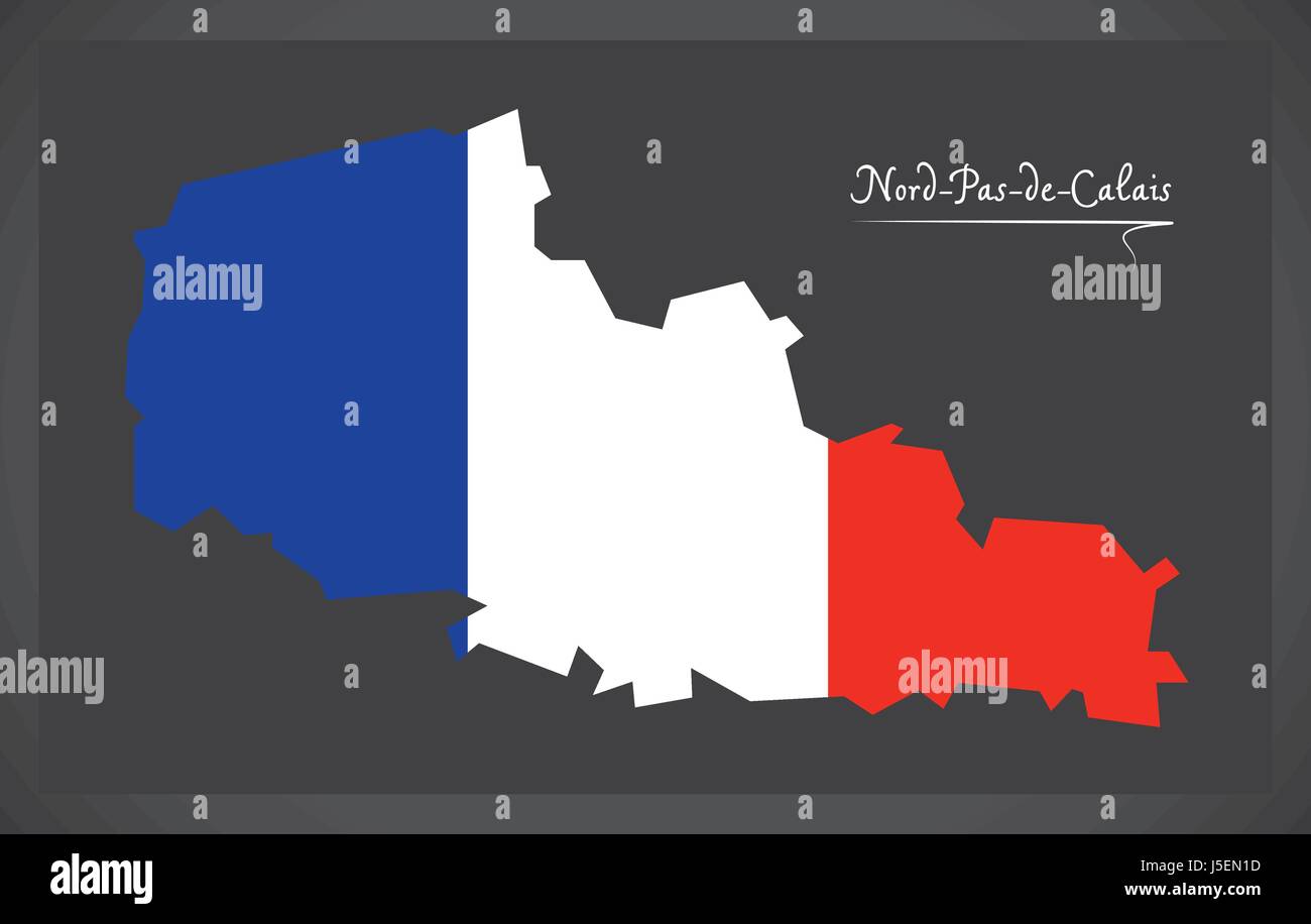 Nord-Pas-de-Calais map with French national flag illustration Stock Vector